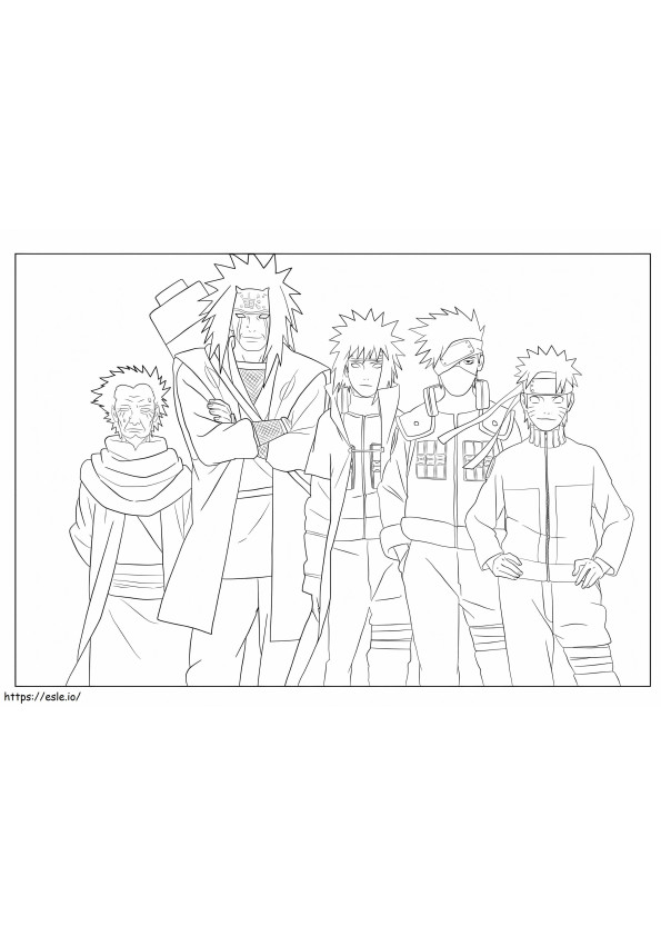 Kakashi e quatro de Naruto para colorir