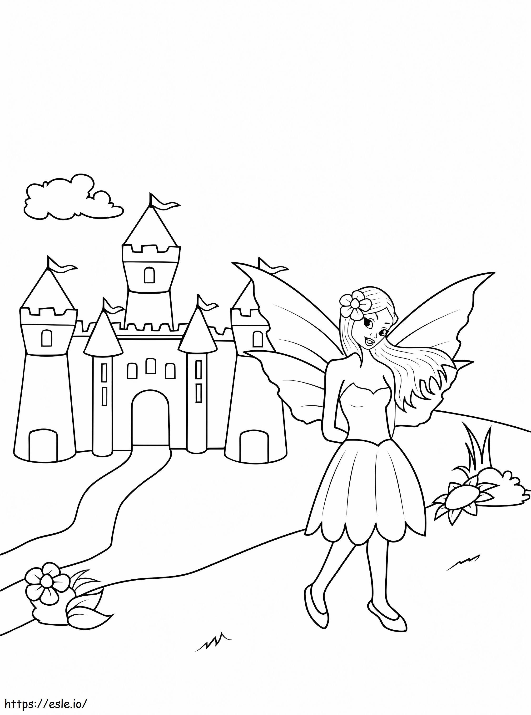 妖精と城 ぬりえ - 塗り絵