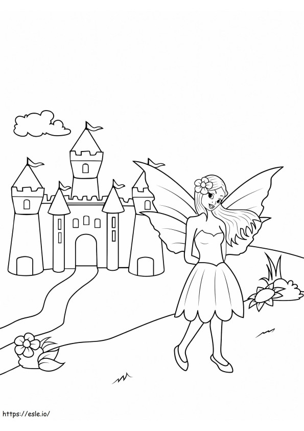 妖精と城 ぬりえ - 塗り絵