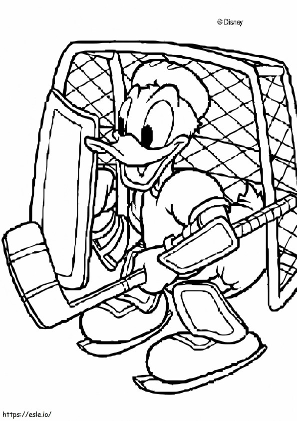 Coloriage Donal Pato jouant au hockey à imprimer dessin