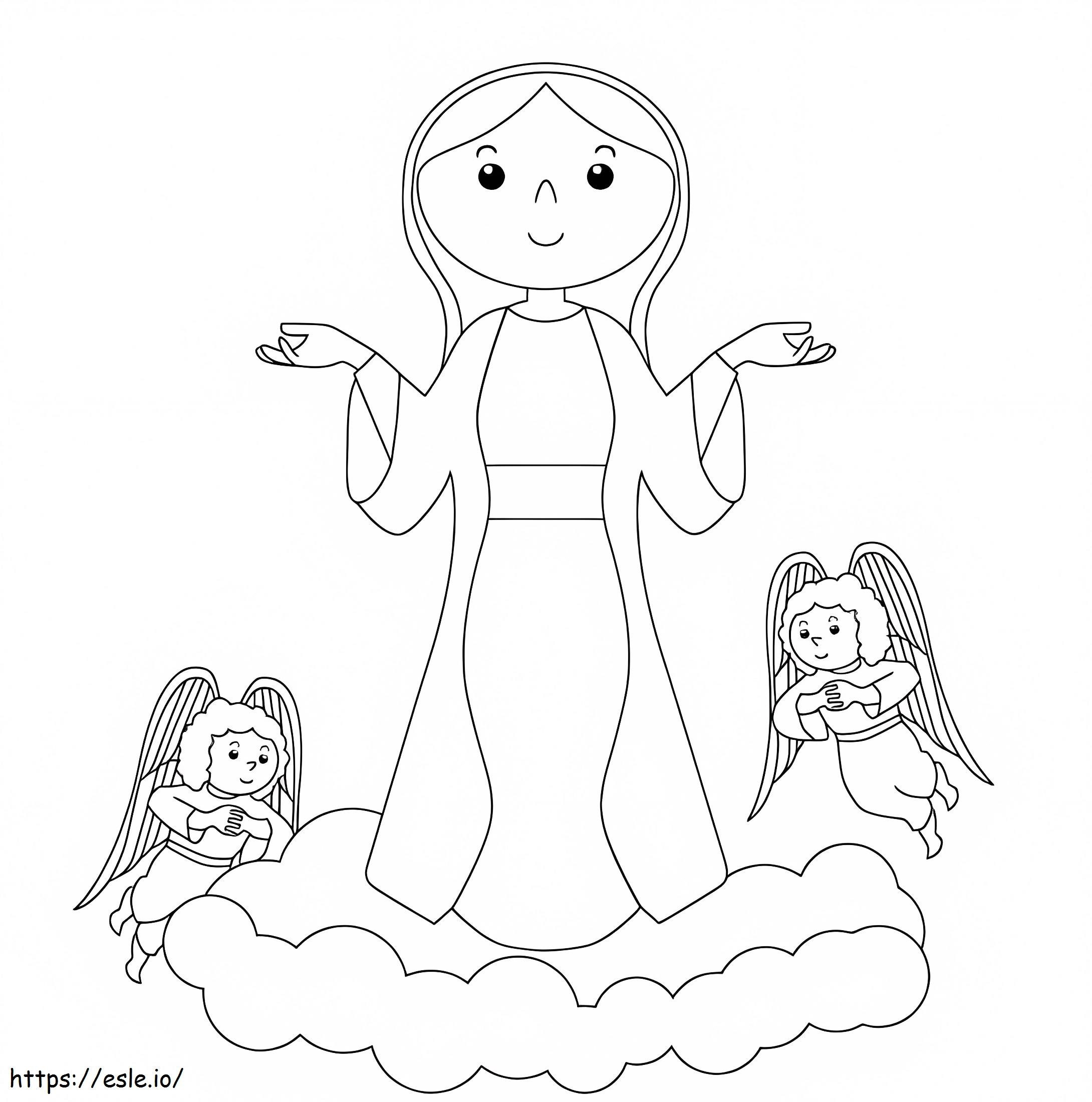 Maria mãe de Jesus com anjos para colorir