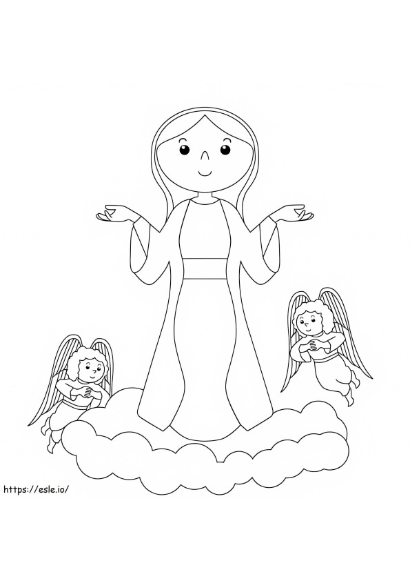 Maria Jeesuksen Äiti Enkelien kanssa värityskuva