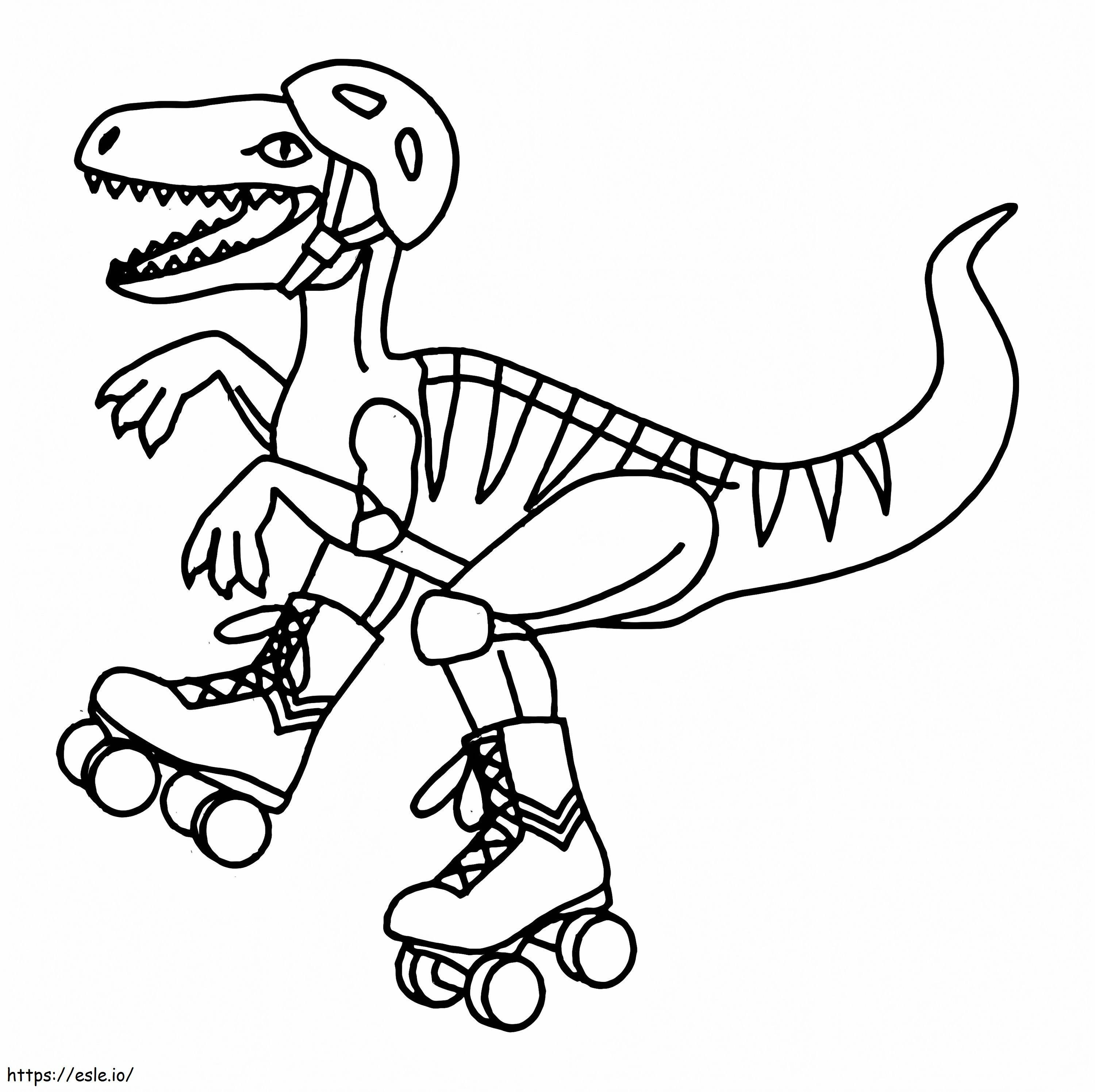 Dinossauro em patins para colorir