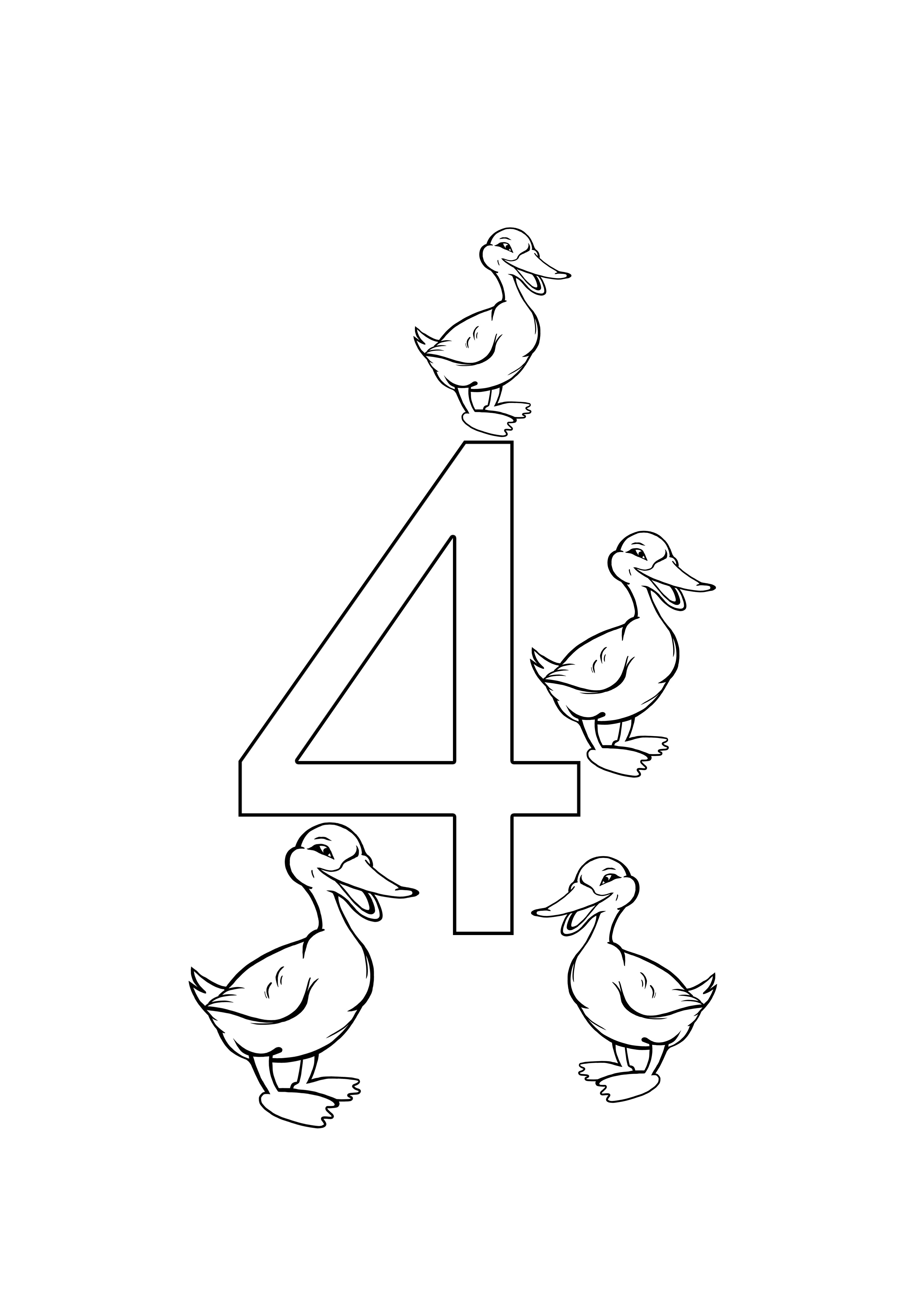 Nummernblätter mit vier Enten zum kostenlosen Ausdrucken
