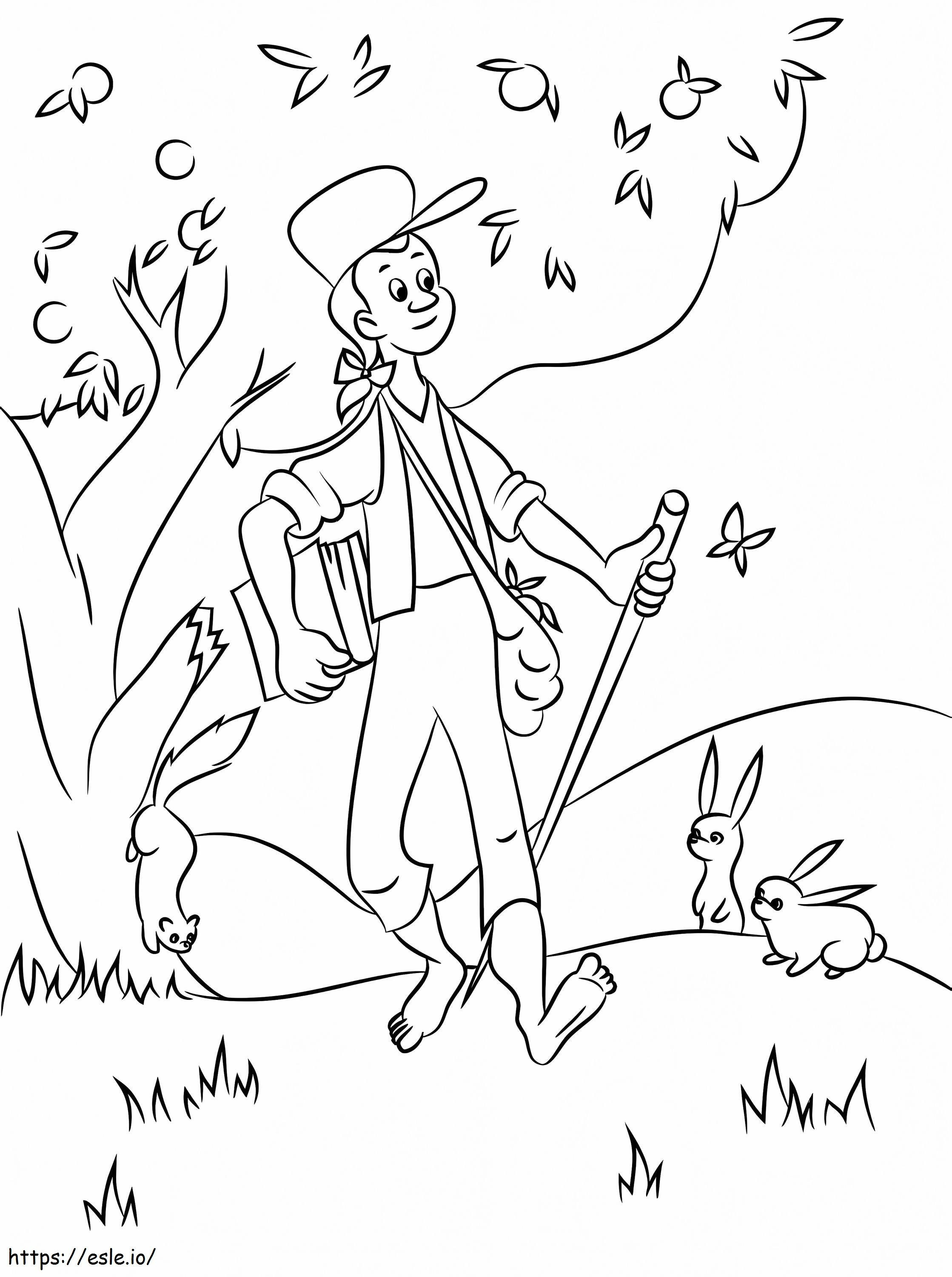 Johnny Appleseed imprimible para colorear