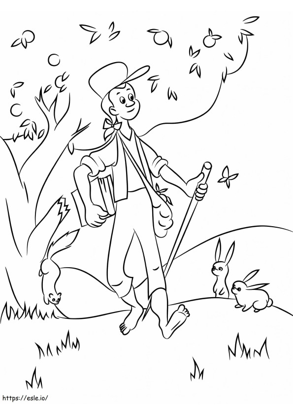 Printable Johnny Appleseed coloring page