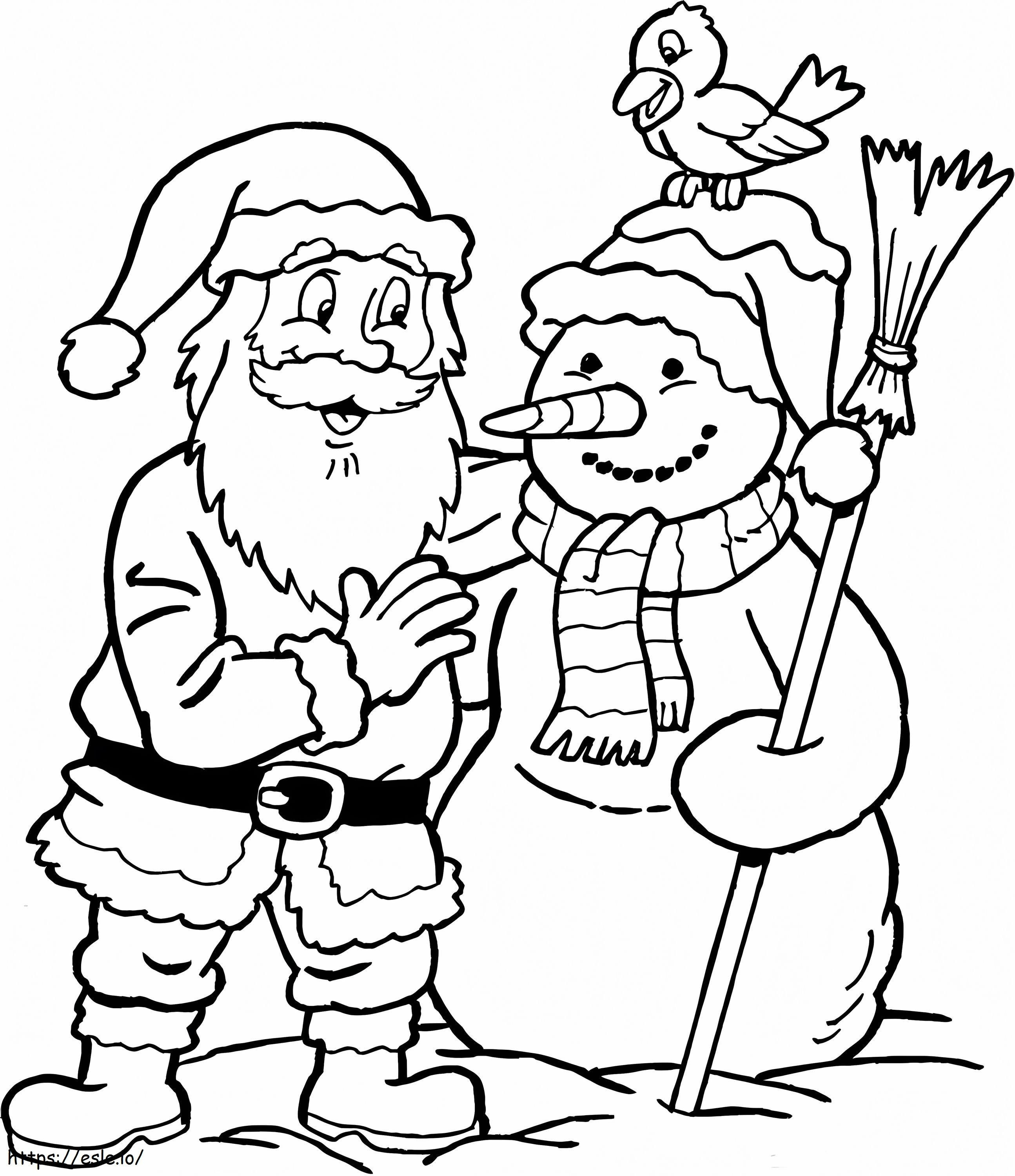 Santa Claus With Snowman 2 coloring page