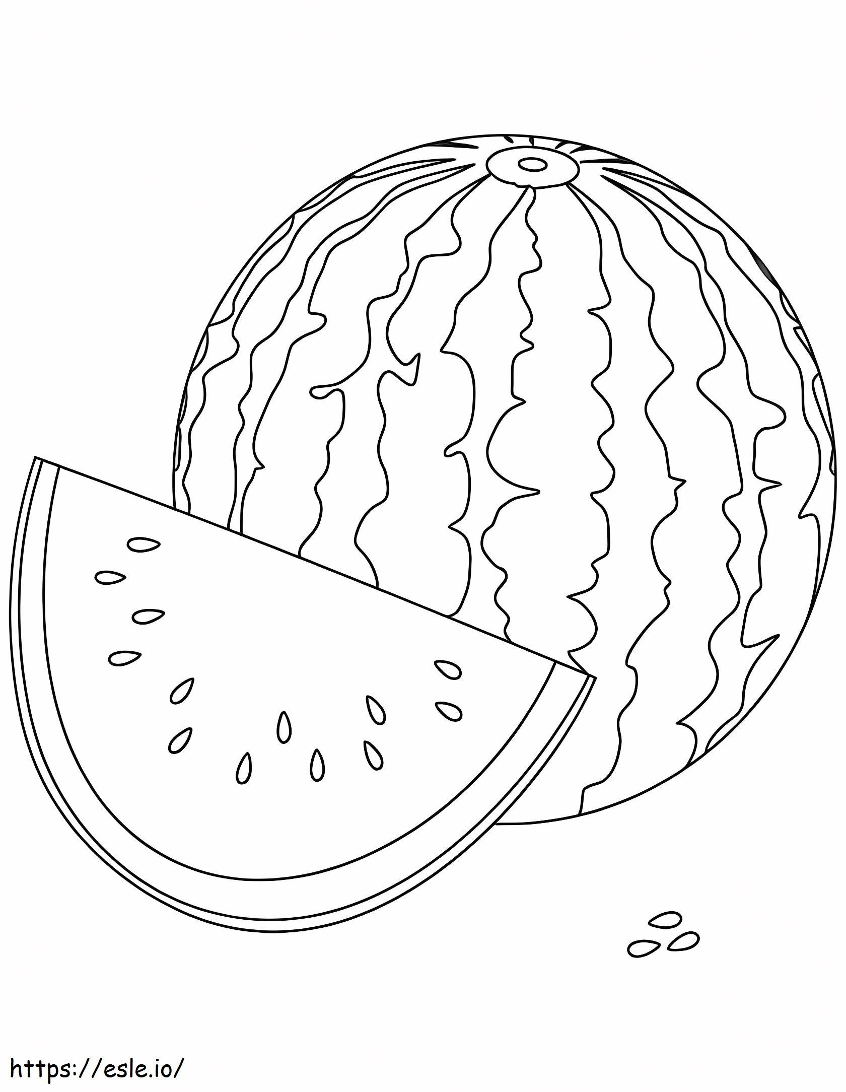 Uma melancia e uma fatia de melancia para colorir
