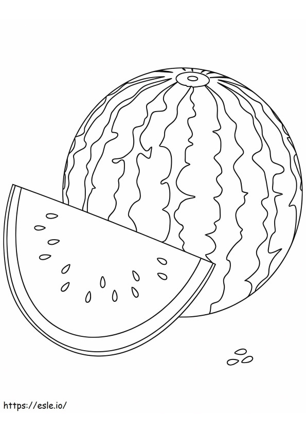 Uma melancia e uma fatia de melancia para colorir