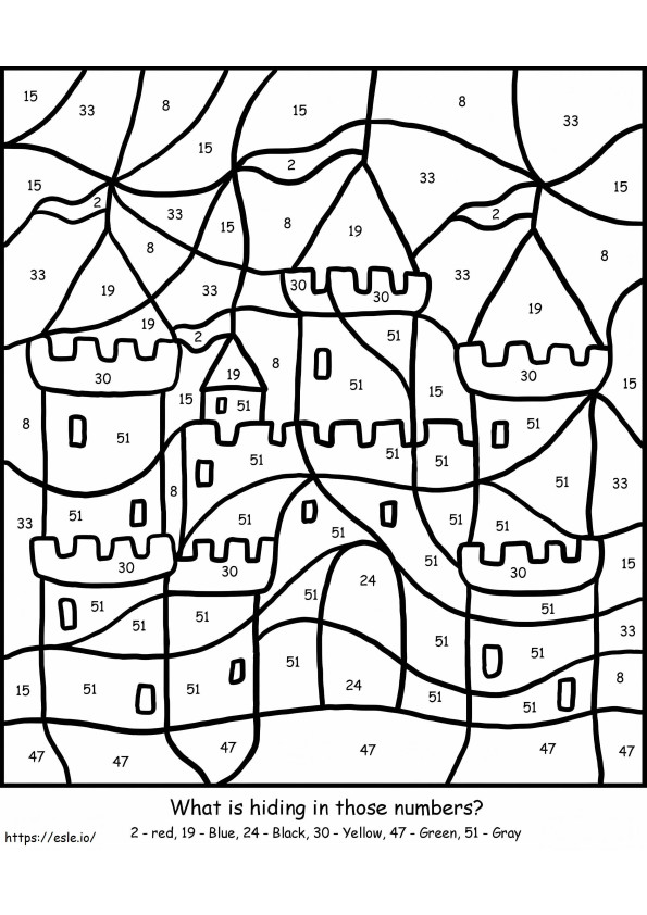 Coloriage Couleur du château par numéro à imprimer dessin