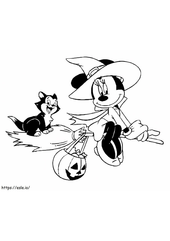 Halloween Minnie Y Kitty para colorear