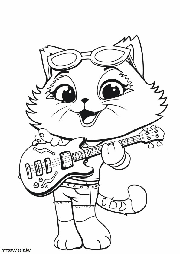 ギターを弾くクールな猫 ぬりえ - 塗り絵