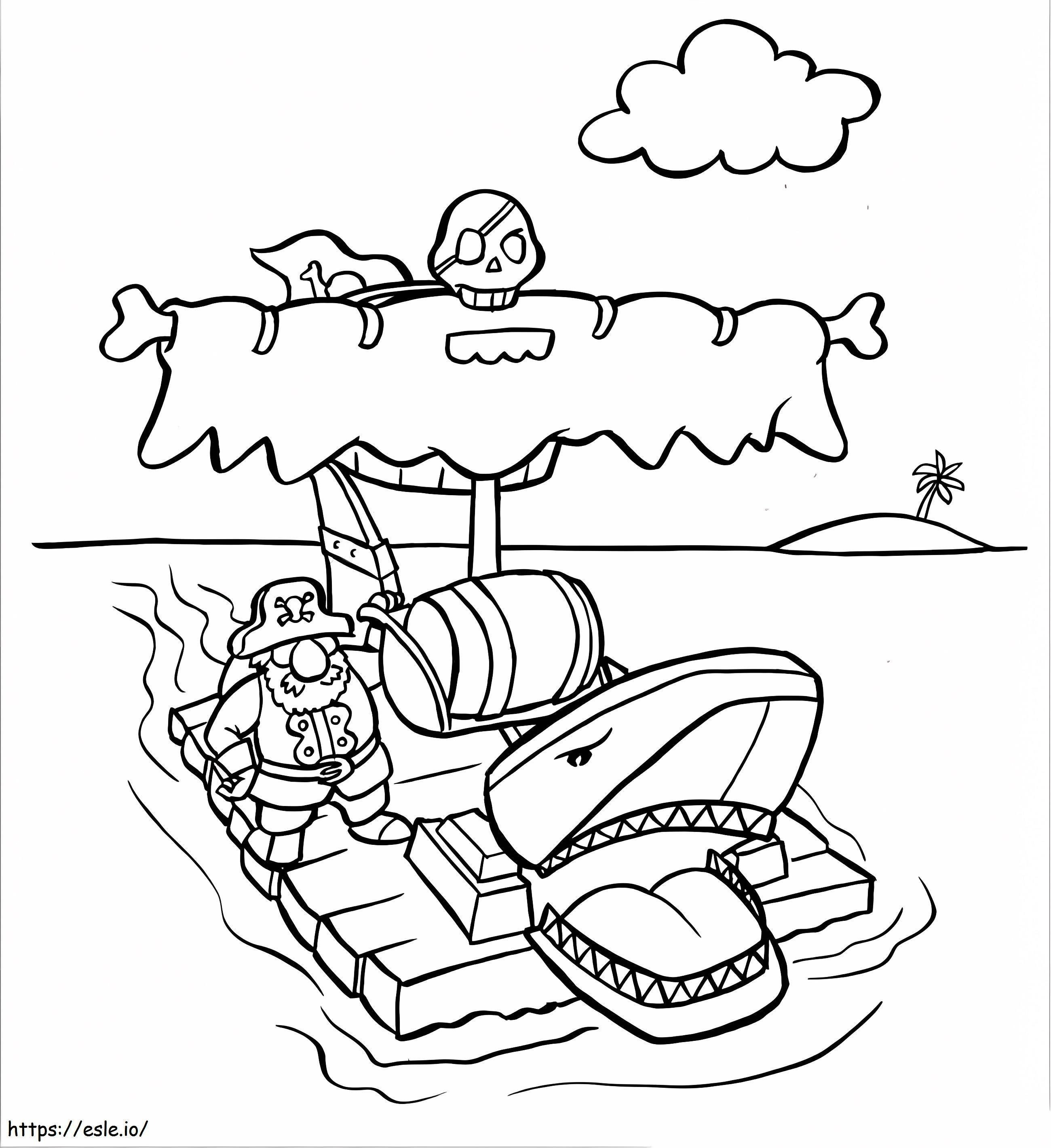 Pirate On Raft coloring page