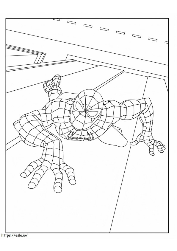 Coloriage Spider Man grimpant dans la ville à imprimer dessin