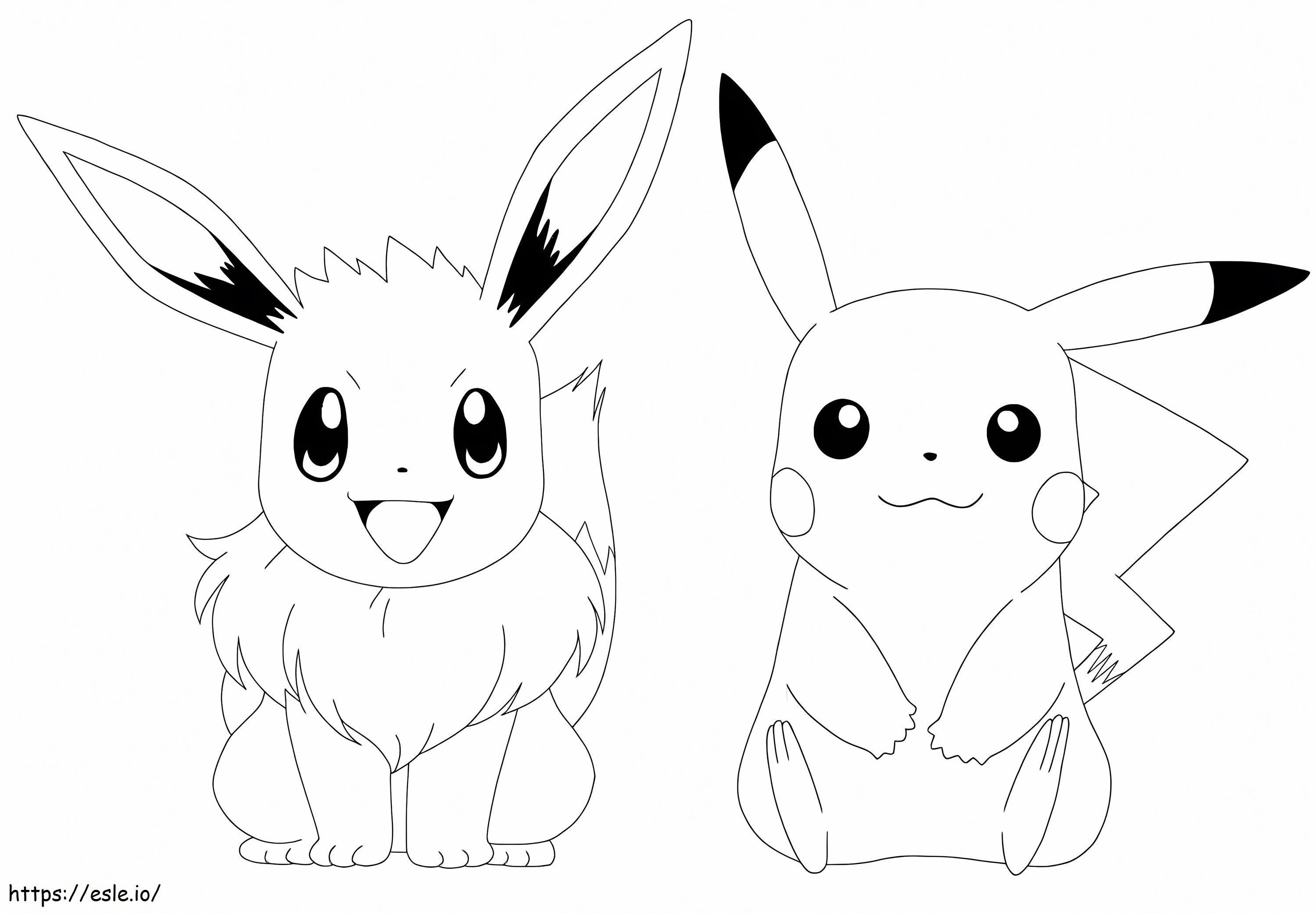 Evoli und Pikachu Feliz ausmalbilder
