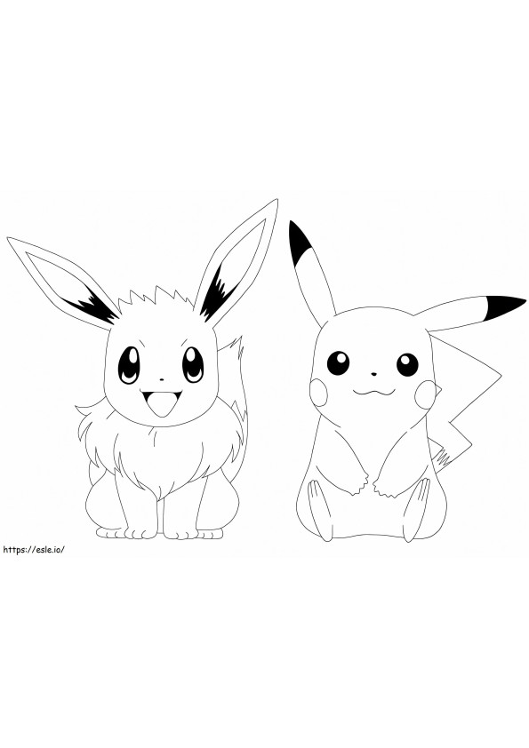 Coloriage Évoli et Pikachu Feliz à imprimer dessin