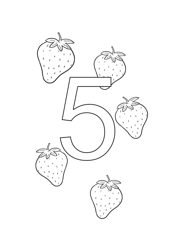 cinq numéros de fraises à colorier gratuitement