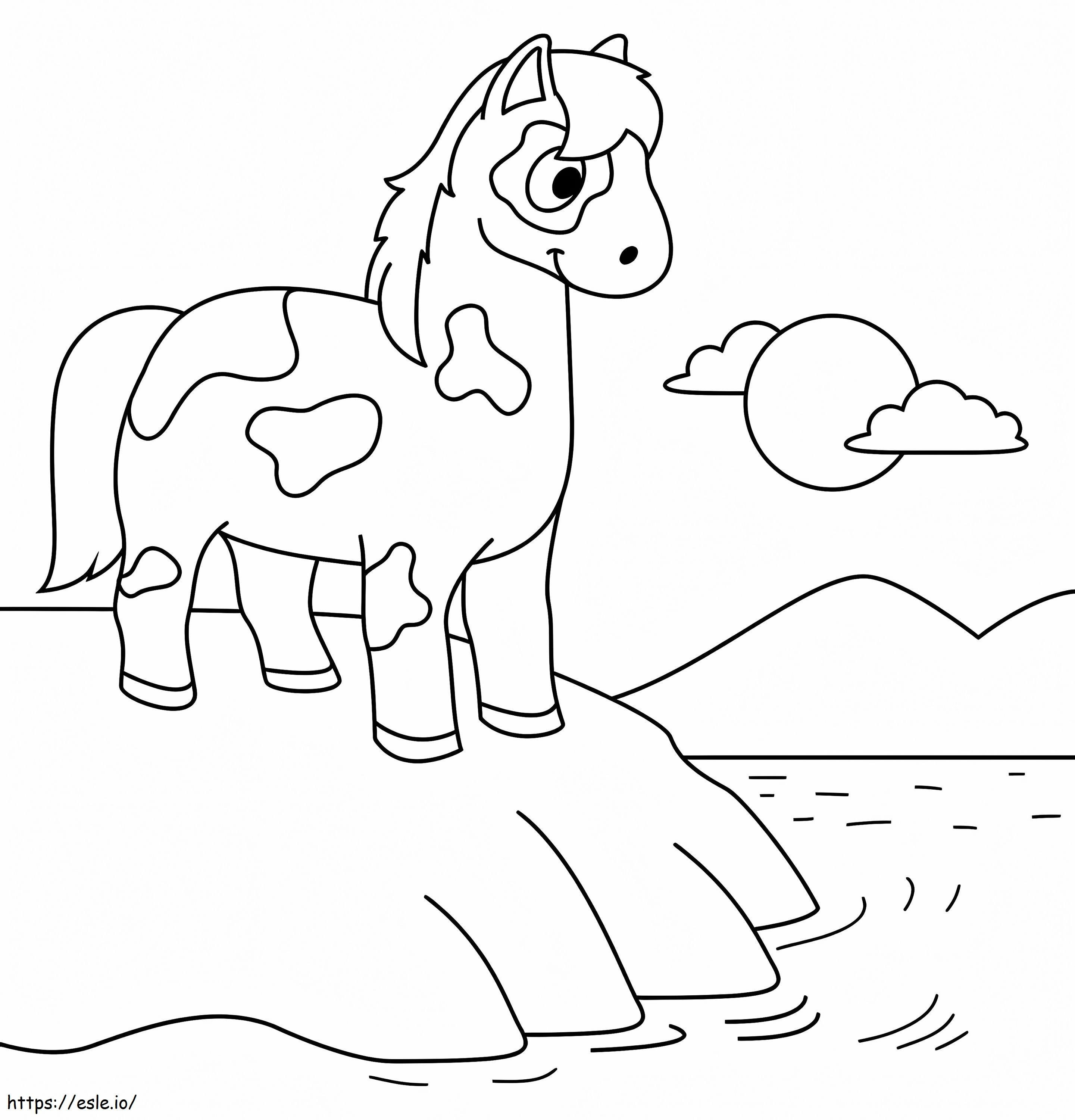 Cavalo na praia para colorir