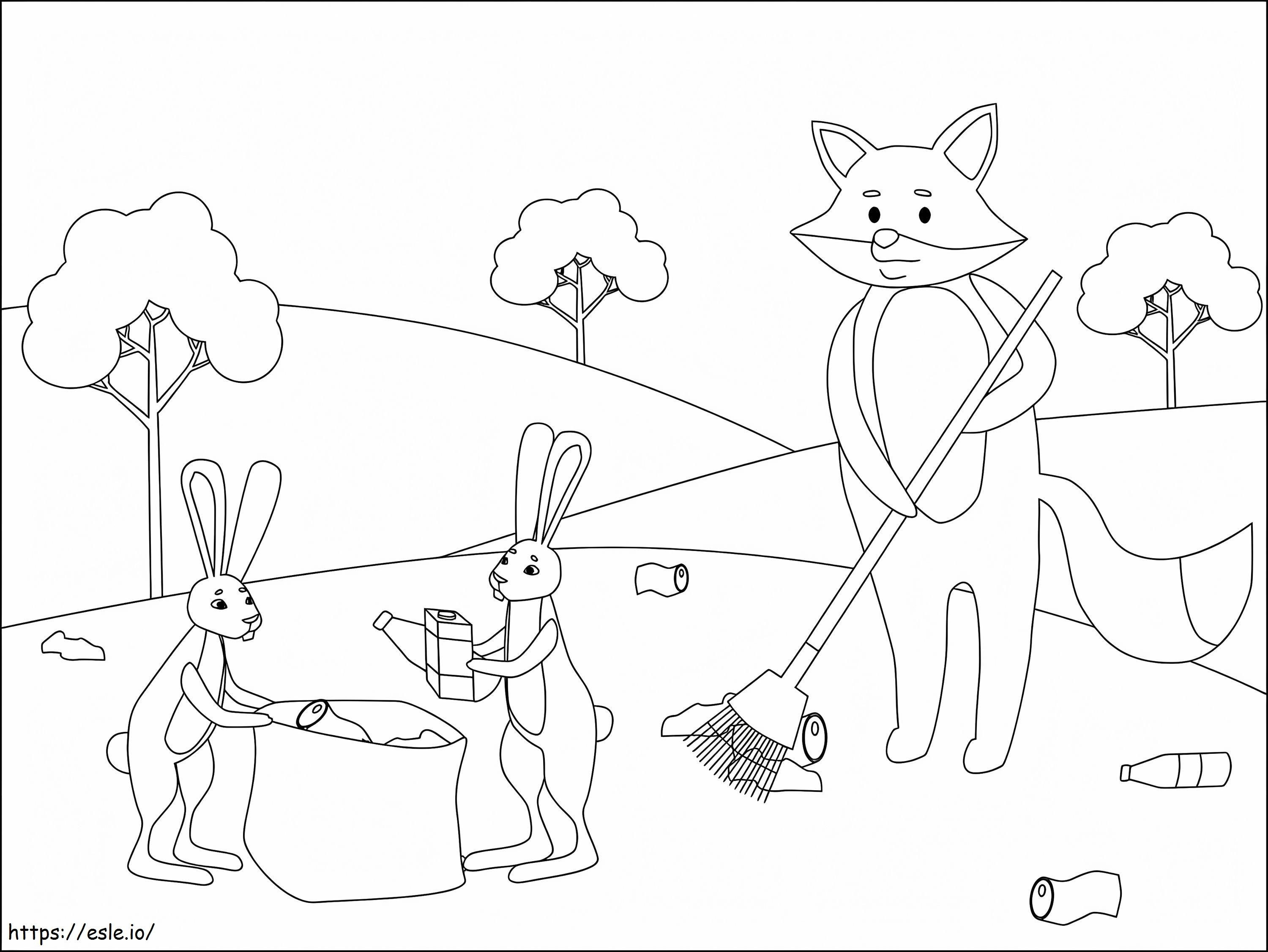 キツネとウサギ ぬりえ - 塗り絵