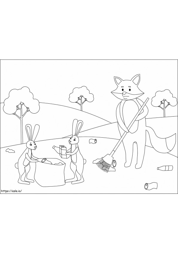 Fox And Rabbits coloring page