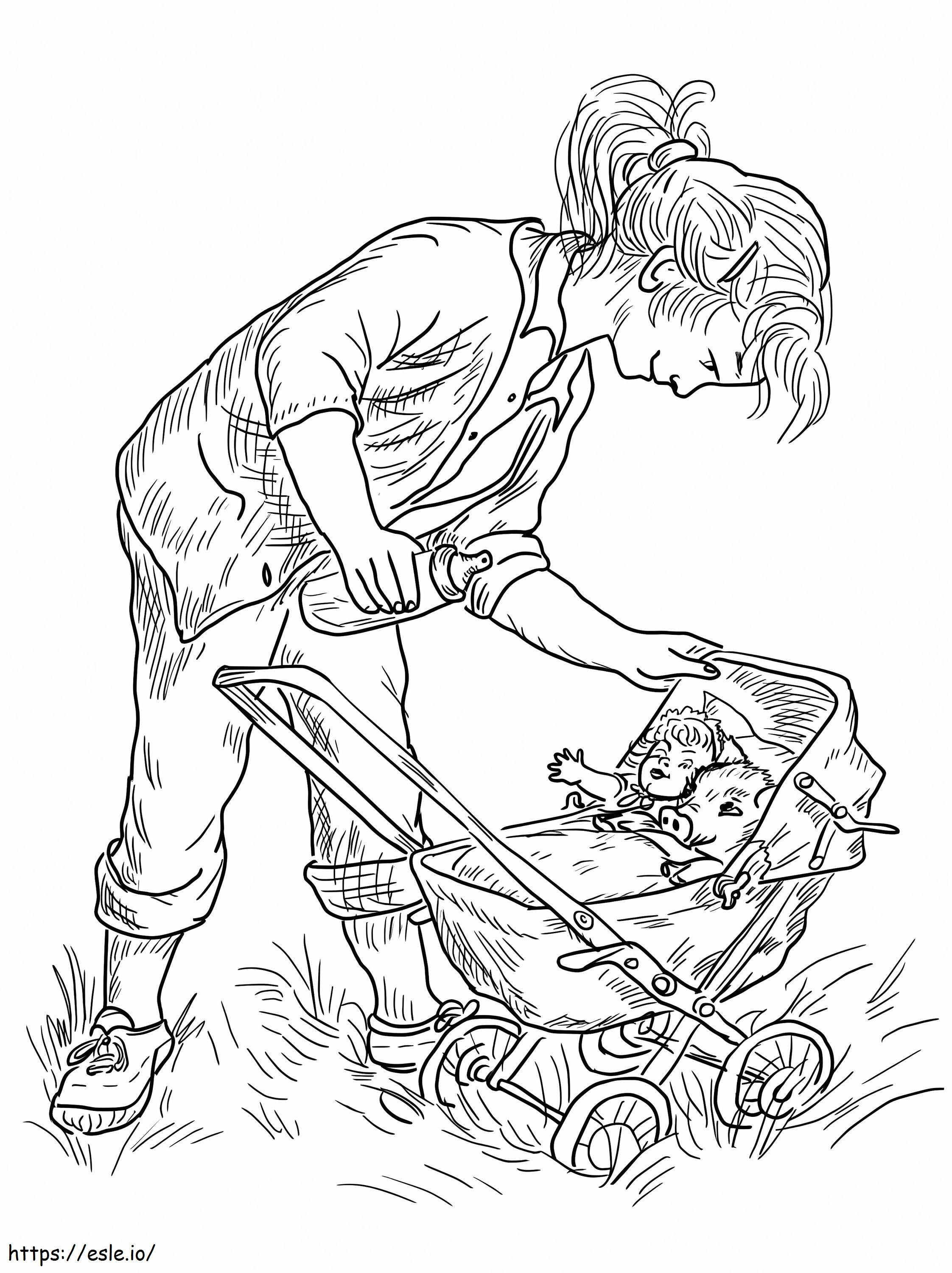 Vauvan ja tytön rattaat värityskuva