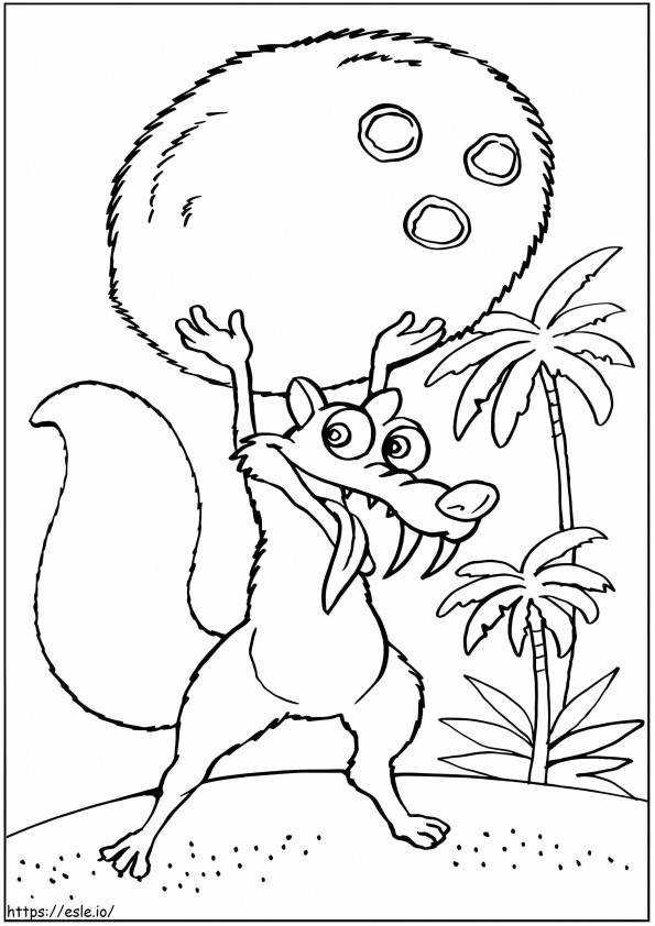 Coloriage Scrat avec une noix de coco à imprimer dessin