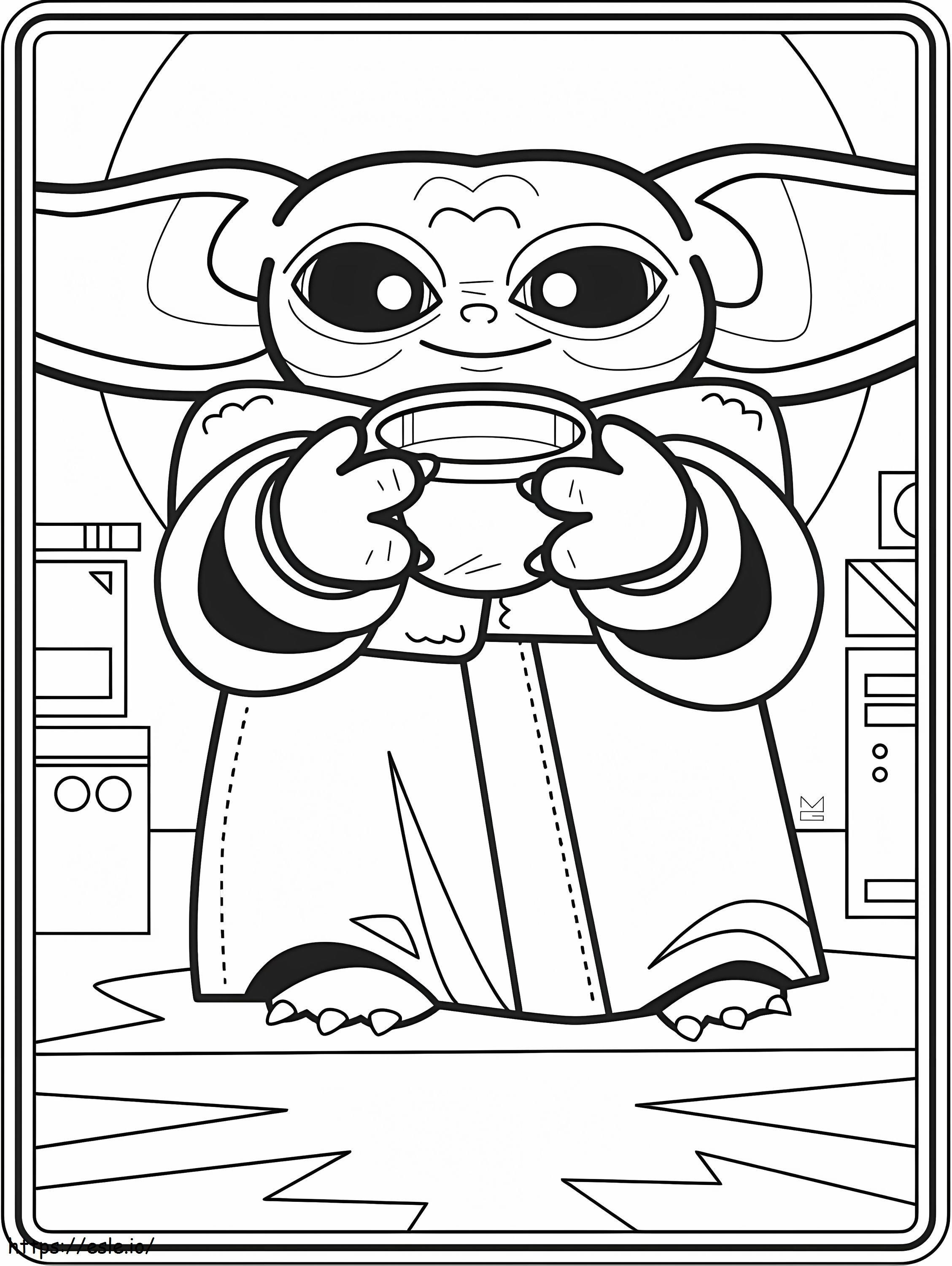 Coloriage Bébé Yoda souriant à imprimer dessin