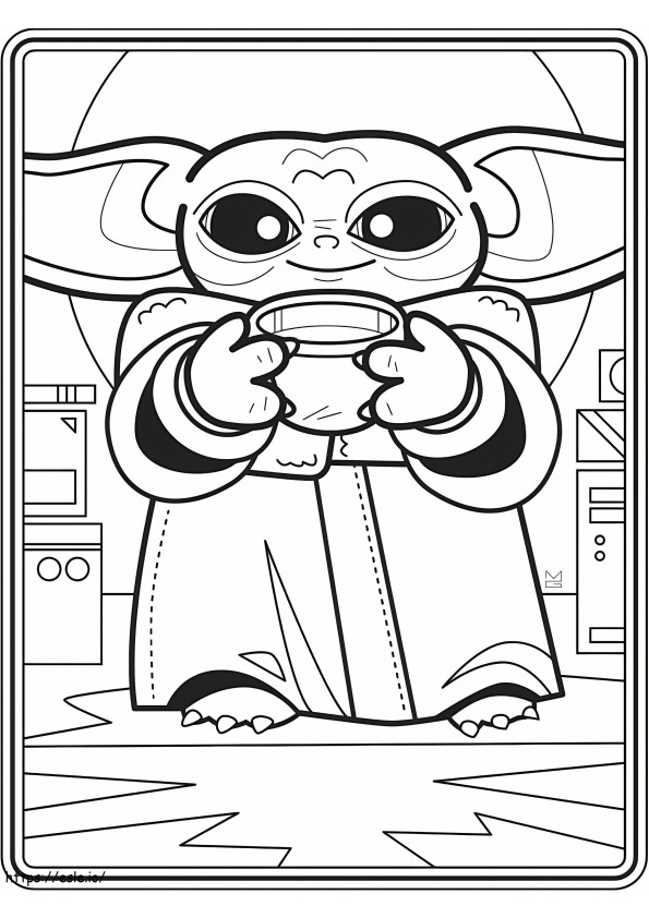 Coloriage Bébé Yoda souriant à imprimer dessin
