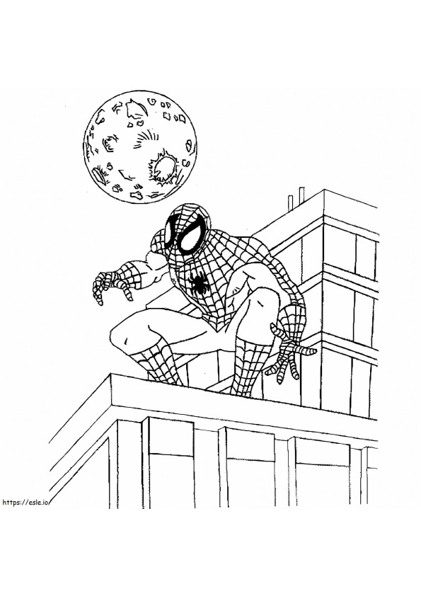 Coloriage Spiderman sur le bâtiment à imprimer dessin
