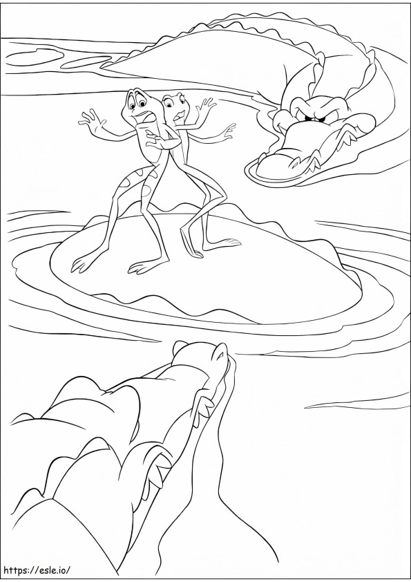Coloriage Tiana et le prince Naveen avec des alligators à imprimer dessin