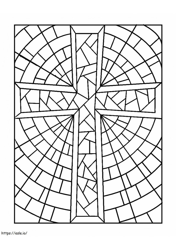 Coloriage Croix de base en vitrail à imprimer dessin