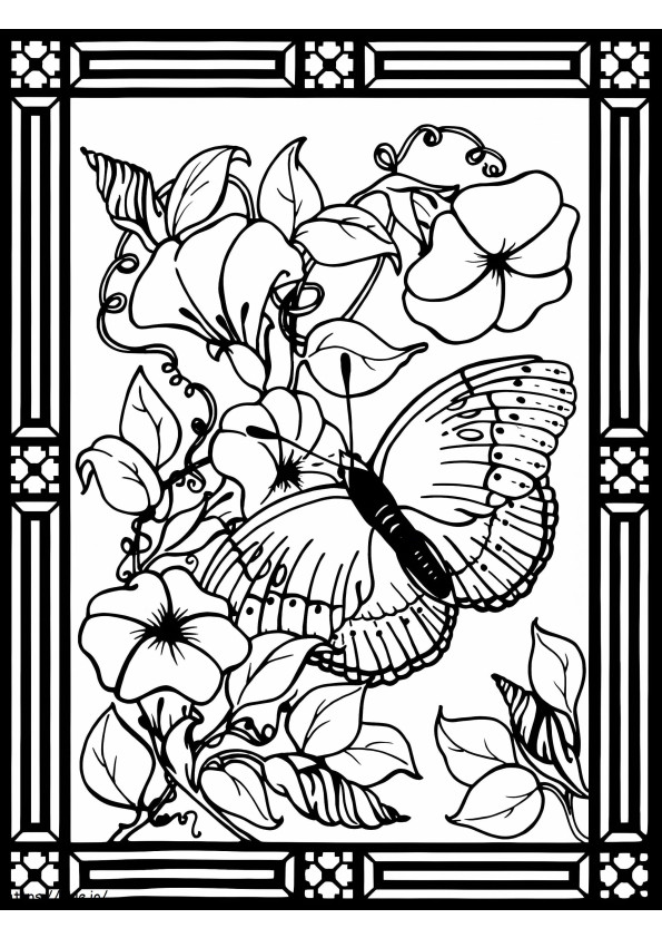 Witraż Motyle I Kwiaty kolorowanka