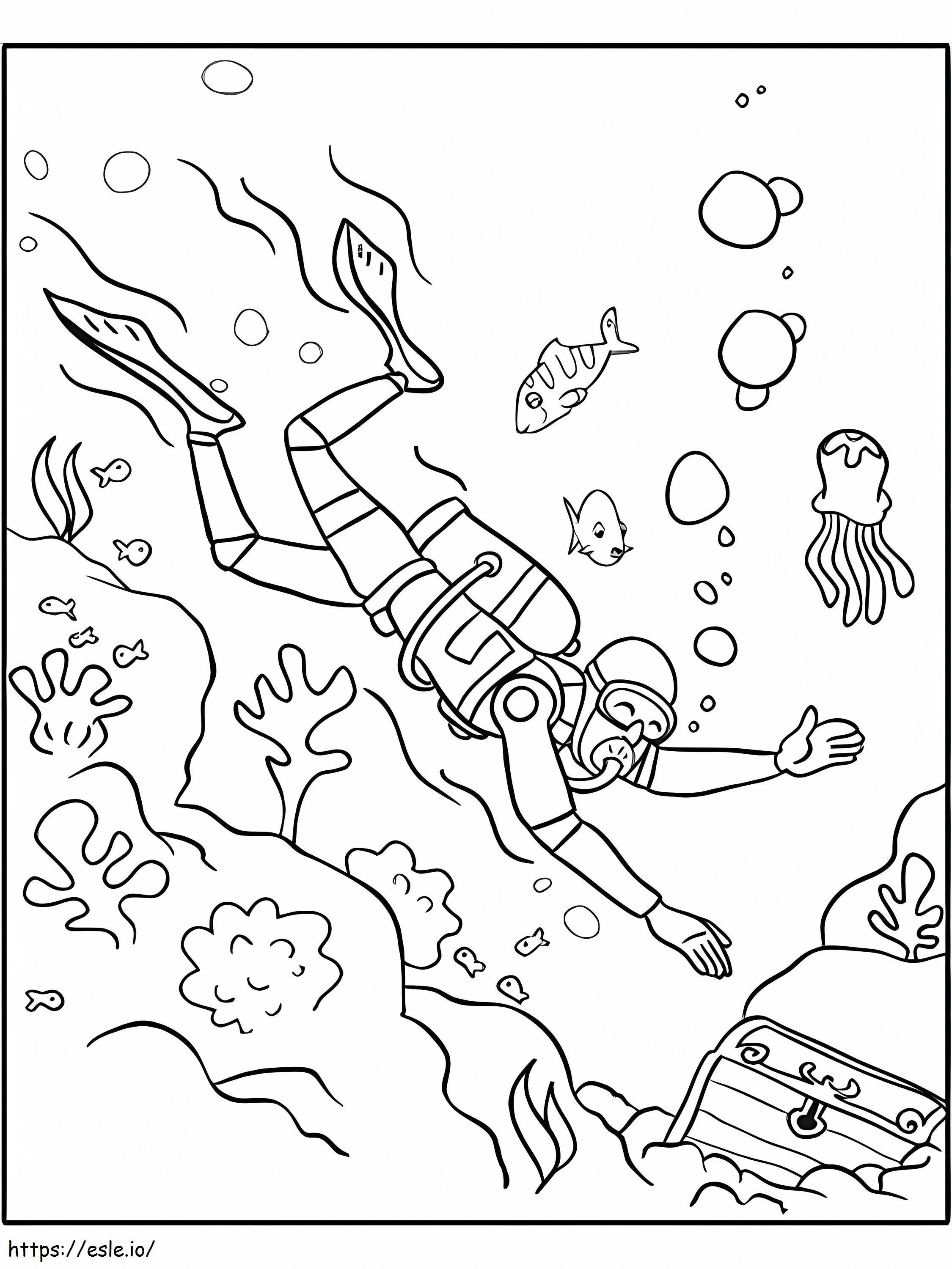 Happy Scuba Diver coloring page