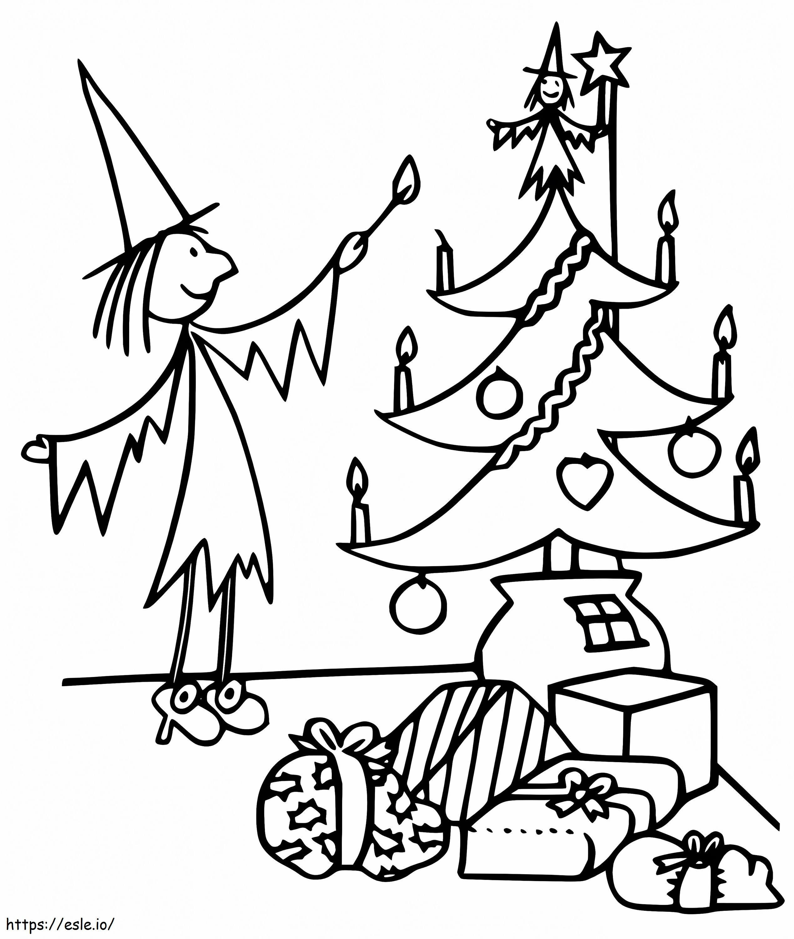 メグとクリスマスツリー ぬりえ - 塗り絵