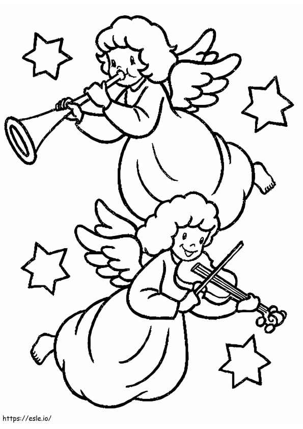 Îngerul de Crăciun cântând la trompetă de colorat