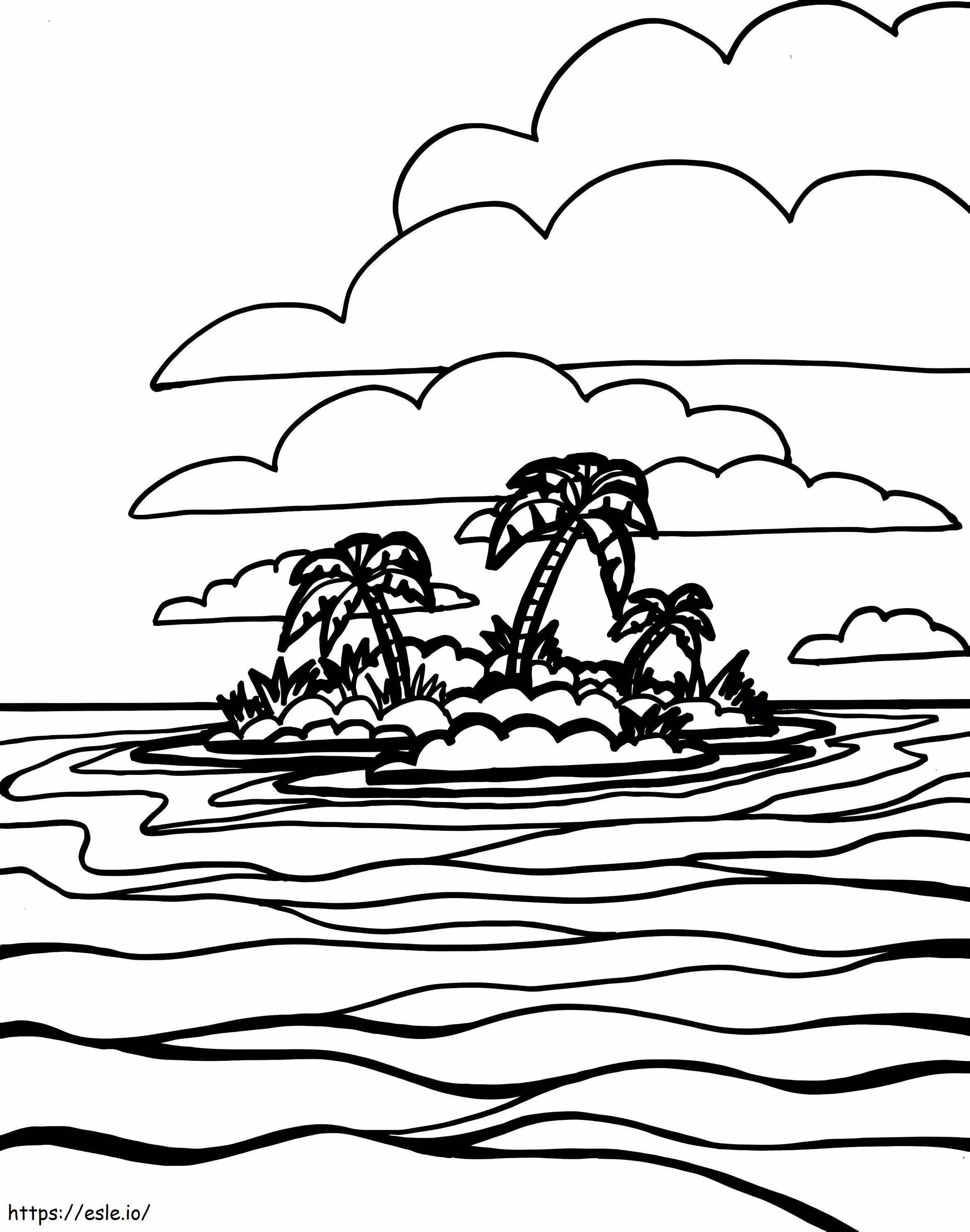 海の中の島 ぬりえ - 塗り絵