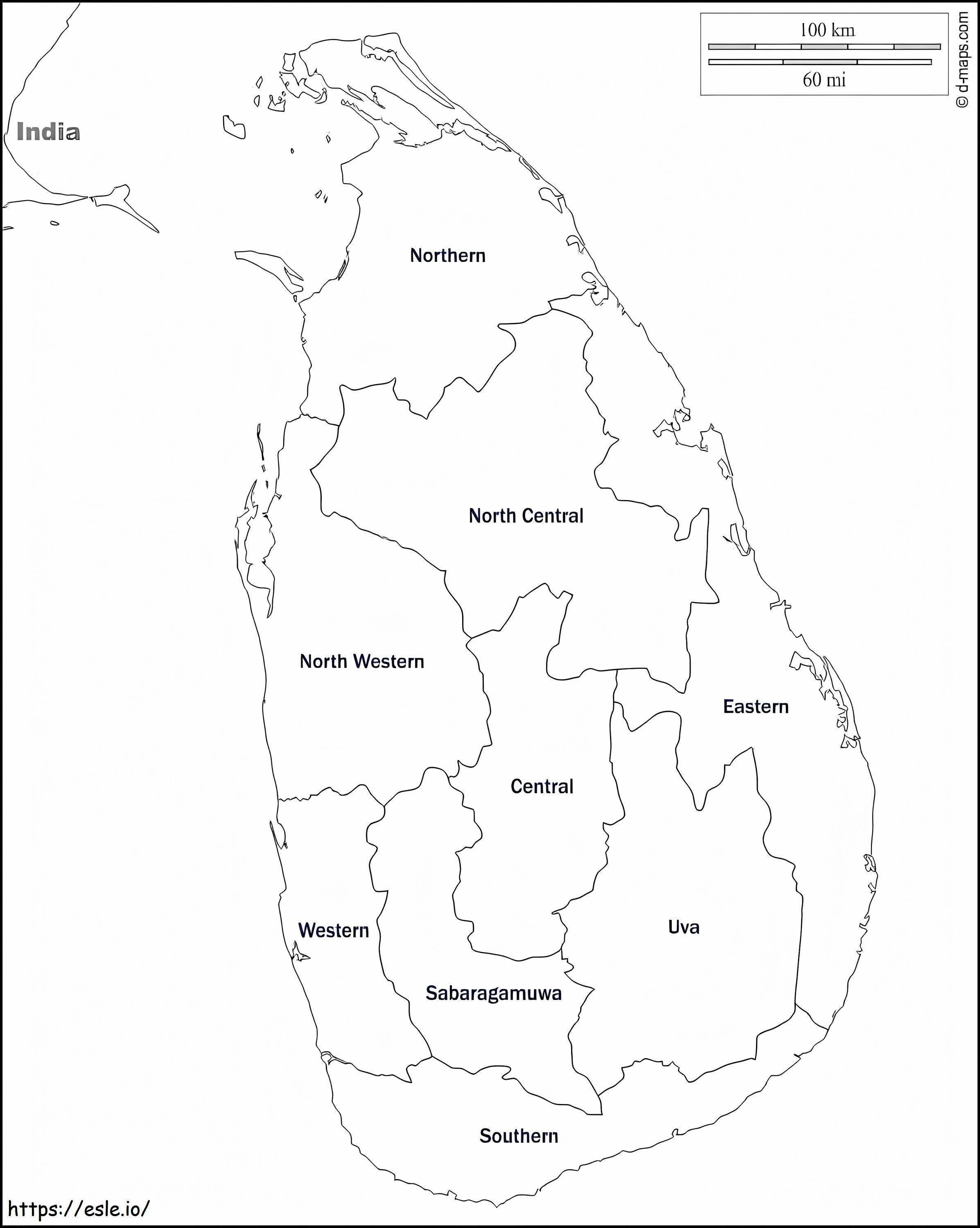 Mapa do Sri Lanca para colorir