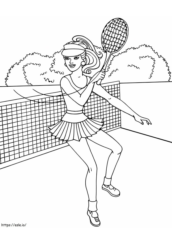 Kaunis tyttö pelaa tennistä värityskuva