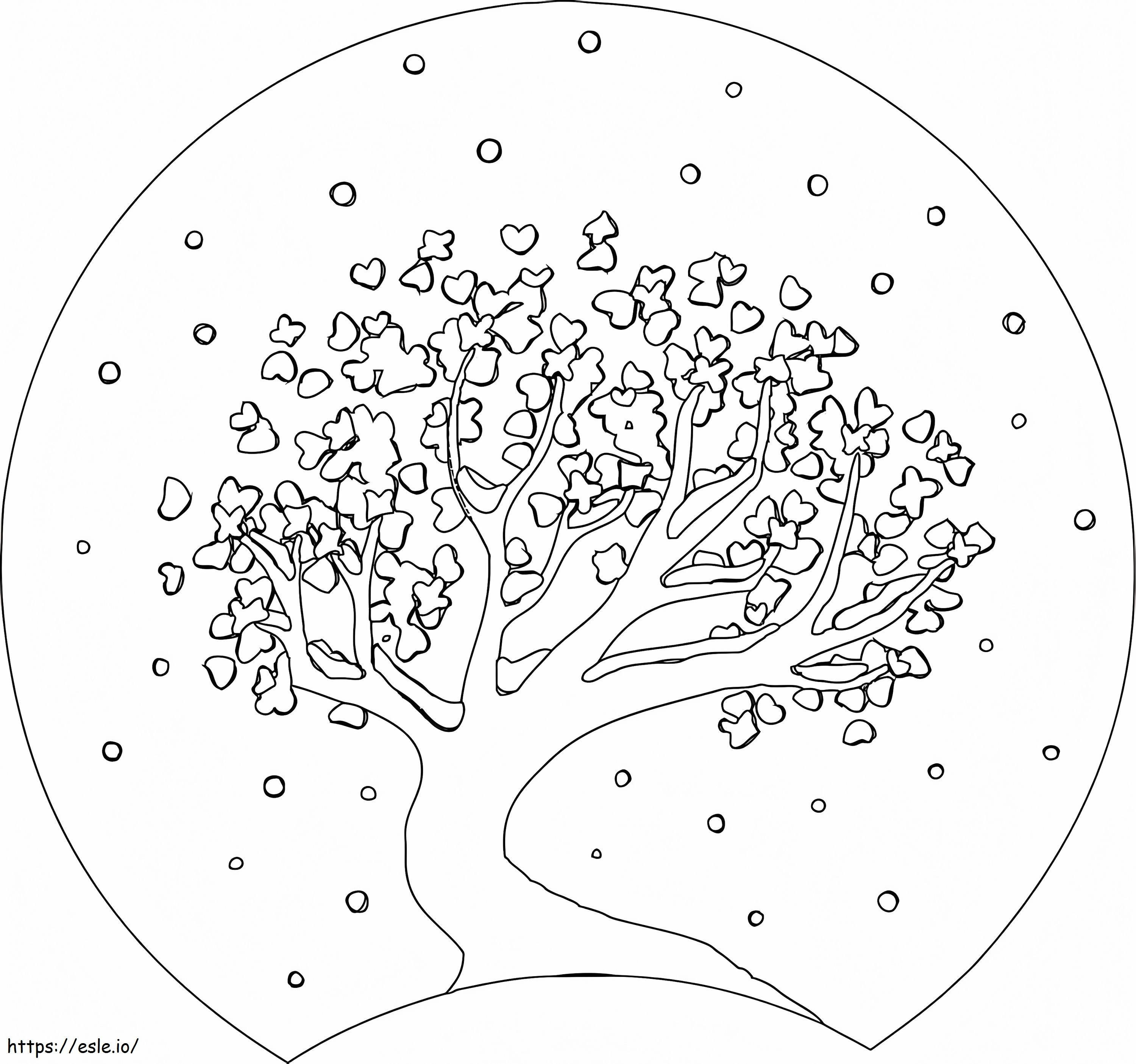 Árvore de inverno no globo de neve para colorir