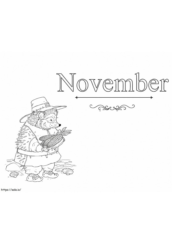 Hedgehog With November coloring page