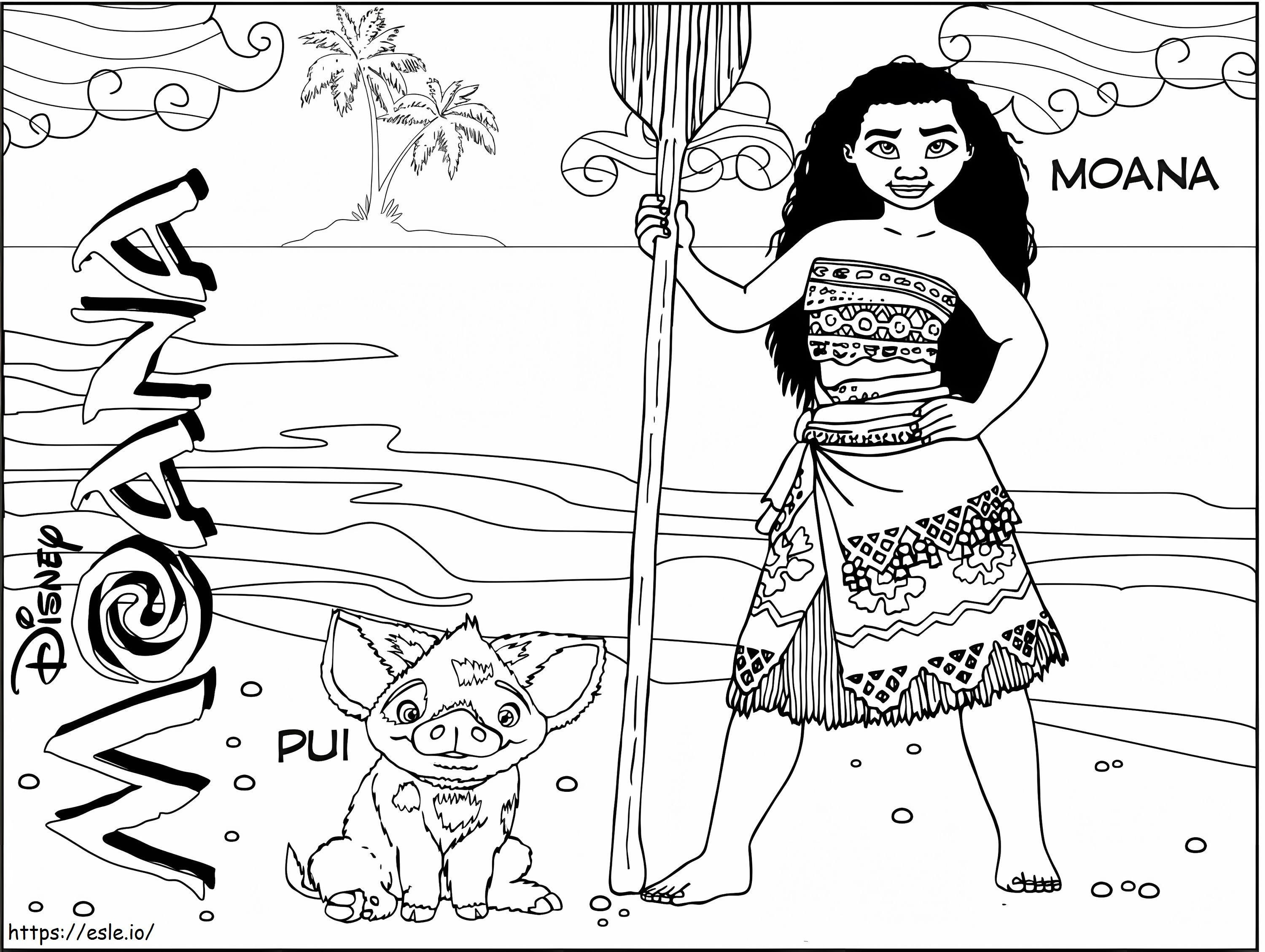 Coloriage Pua Cochon Et Moana à imprimer dessin