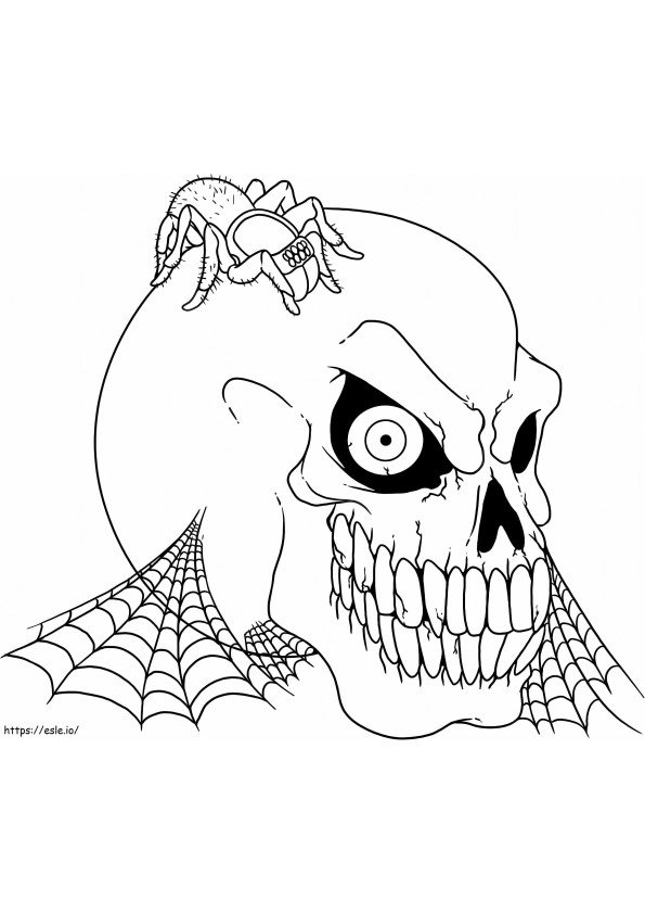 Coloriage Crâne effrayant avec araignée à imprimer dessin