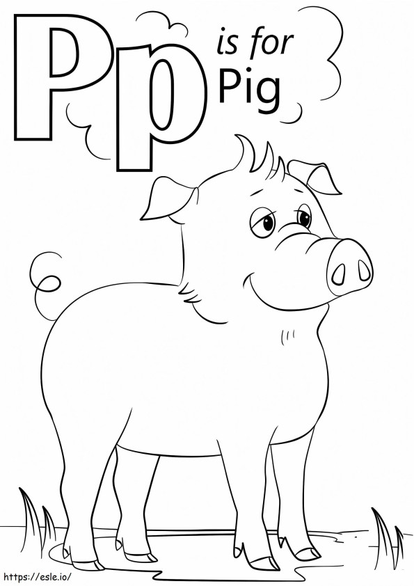 豚の文字 P 1 ぬりえ - 塗り絵