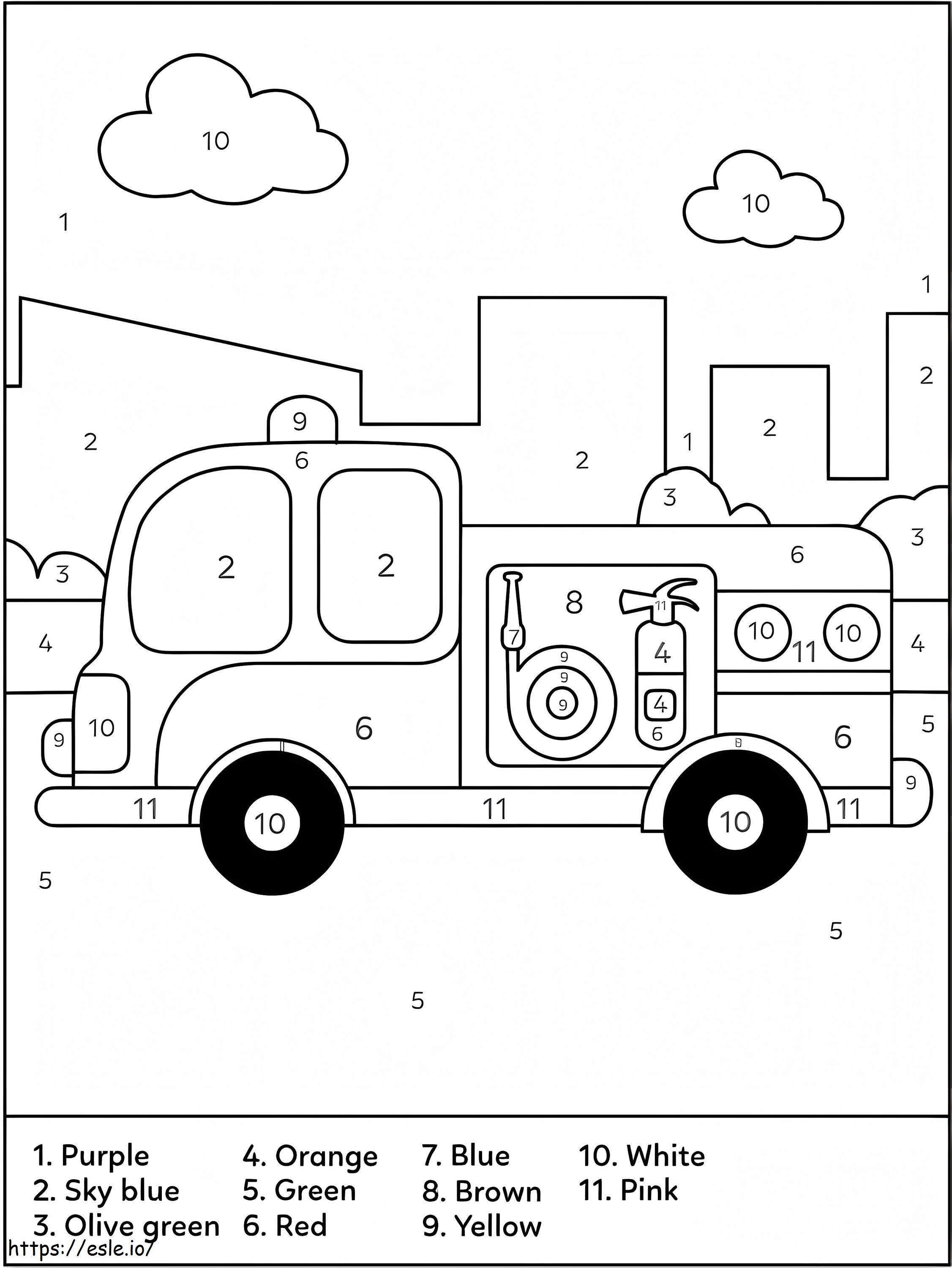 Cor do caminhão de bombeiros para impressão por número para colorir
