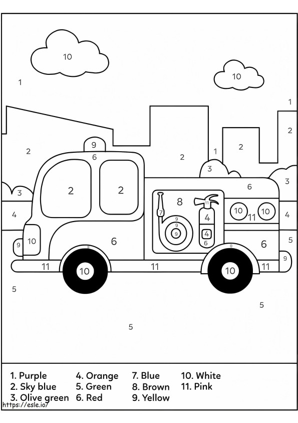 Cor do caminhão de bombeiros para impressão por número para colorir
