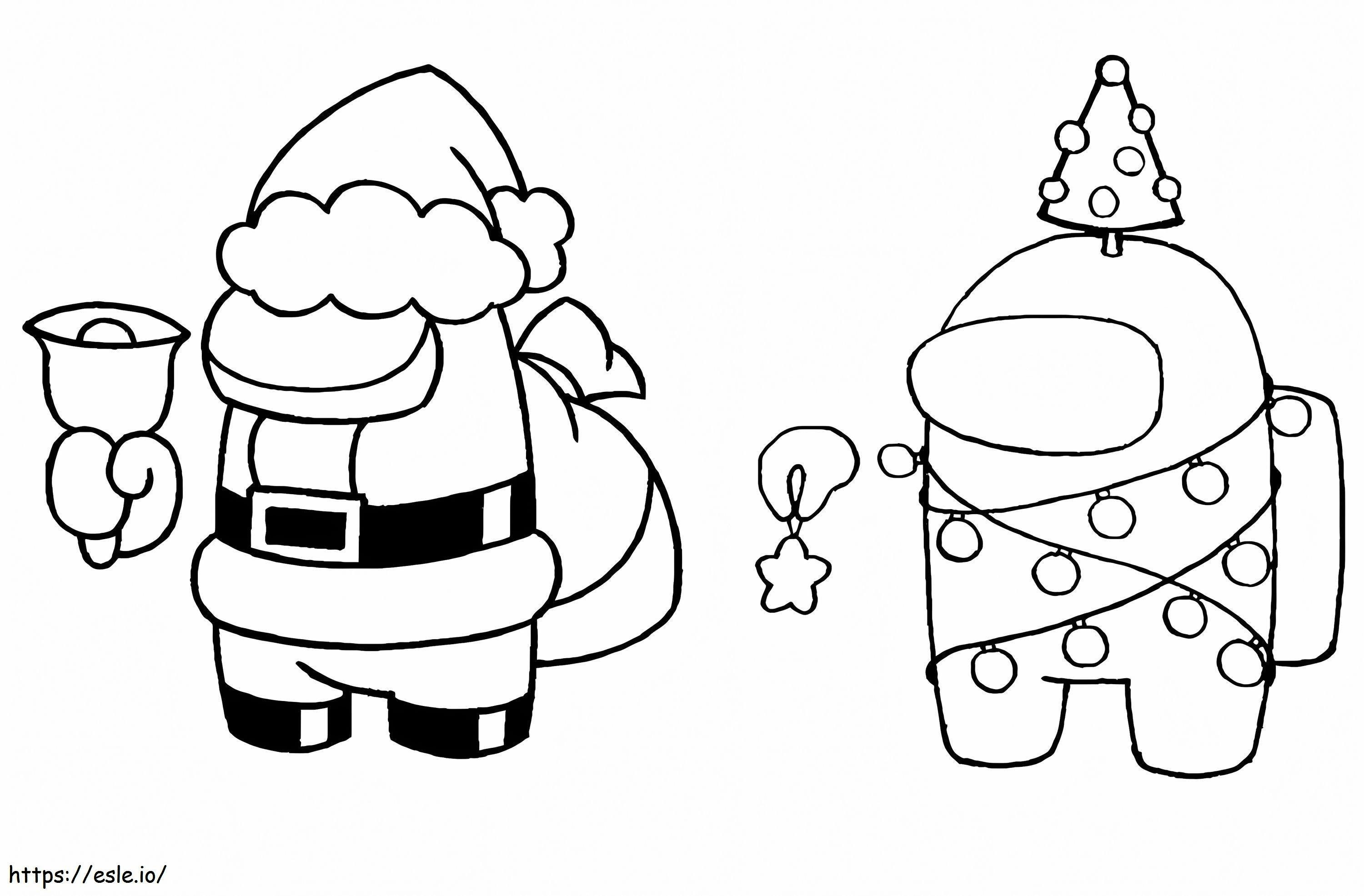 Coloriage Parmi nous, le Père Noël et l'arbre de Noël à imprimer dessin