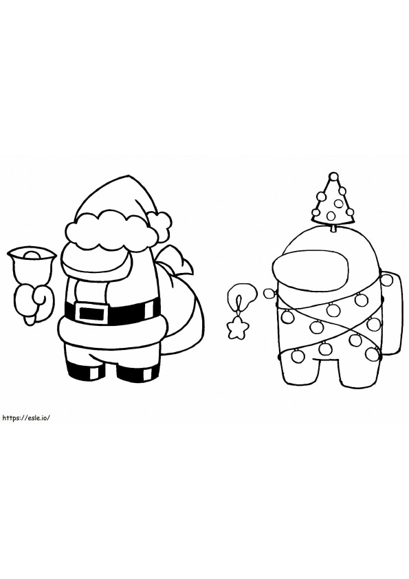 Among Us Santa And Christmas Tree coloring page