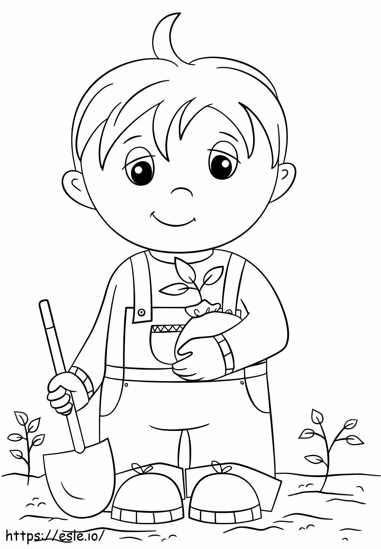 1526992643_Słodki mały chłopiec trzymający sadzonkę kolorowanka