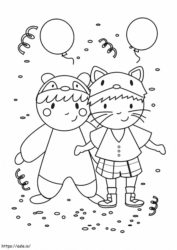 クマとネコのカーニバルコスチューム ぬりえ - 塗り絵