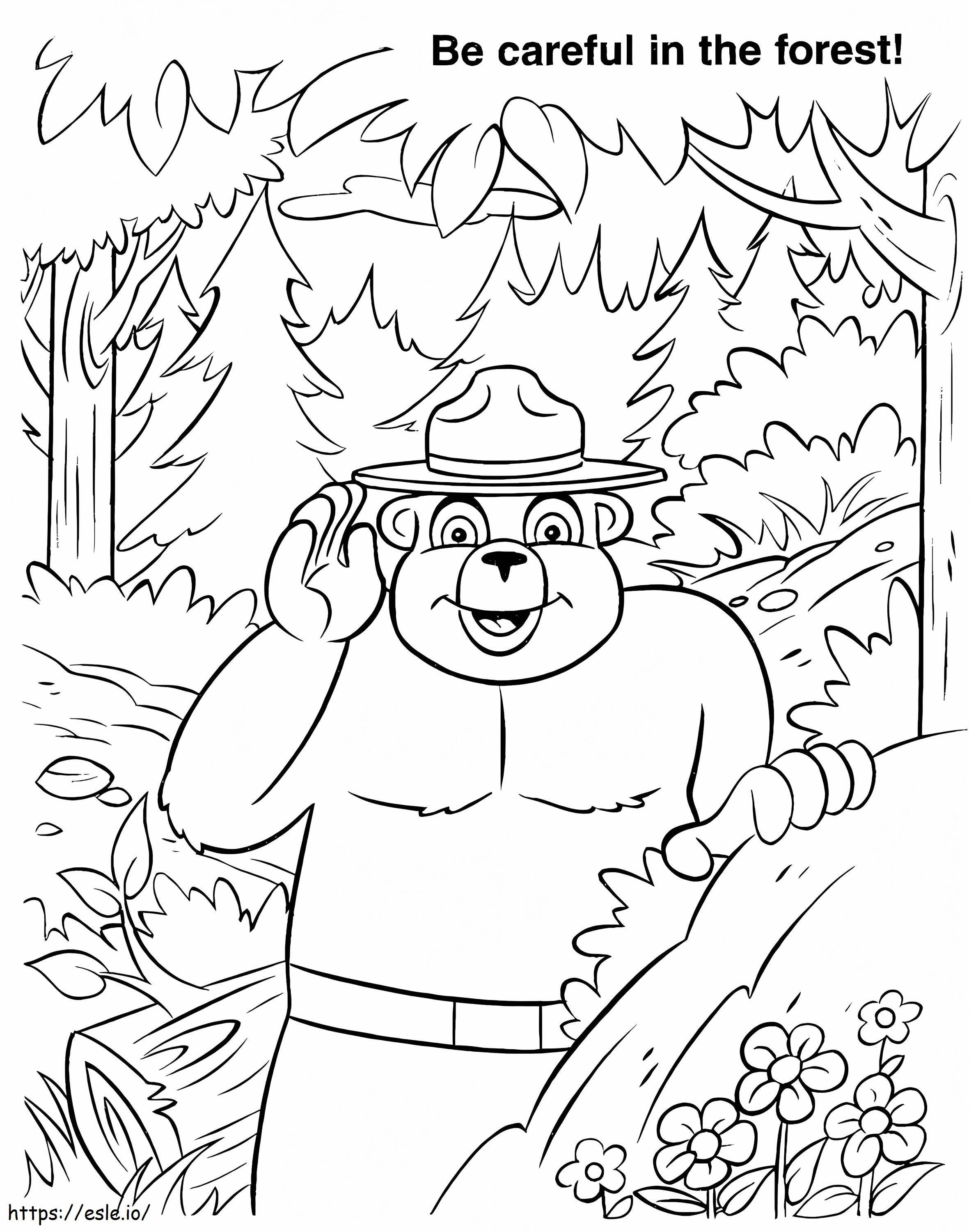 Smokey Bear Metsässä värityskuva